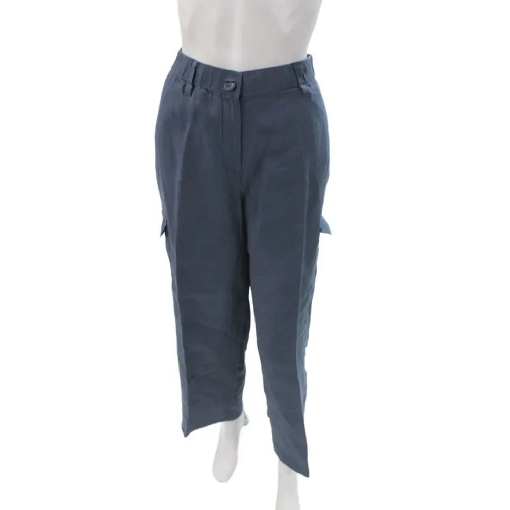 Eileen Fisher Women Blue Linen Cargo Pants Petite Size S